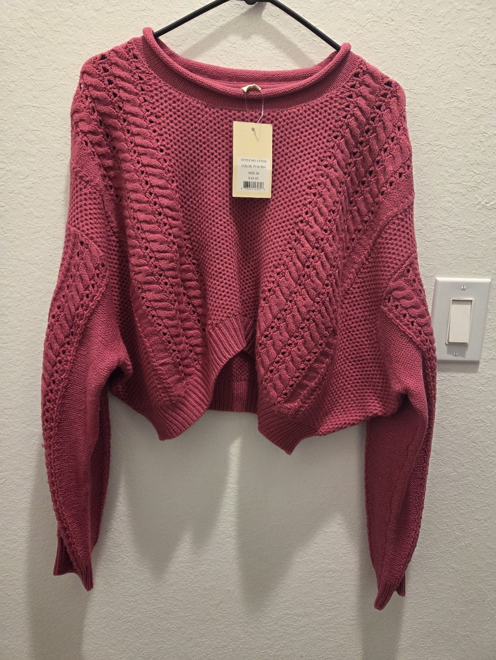 Women's Cropped Pointelle Knit Sweater - Rose Pink
